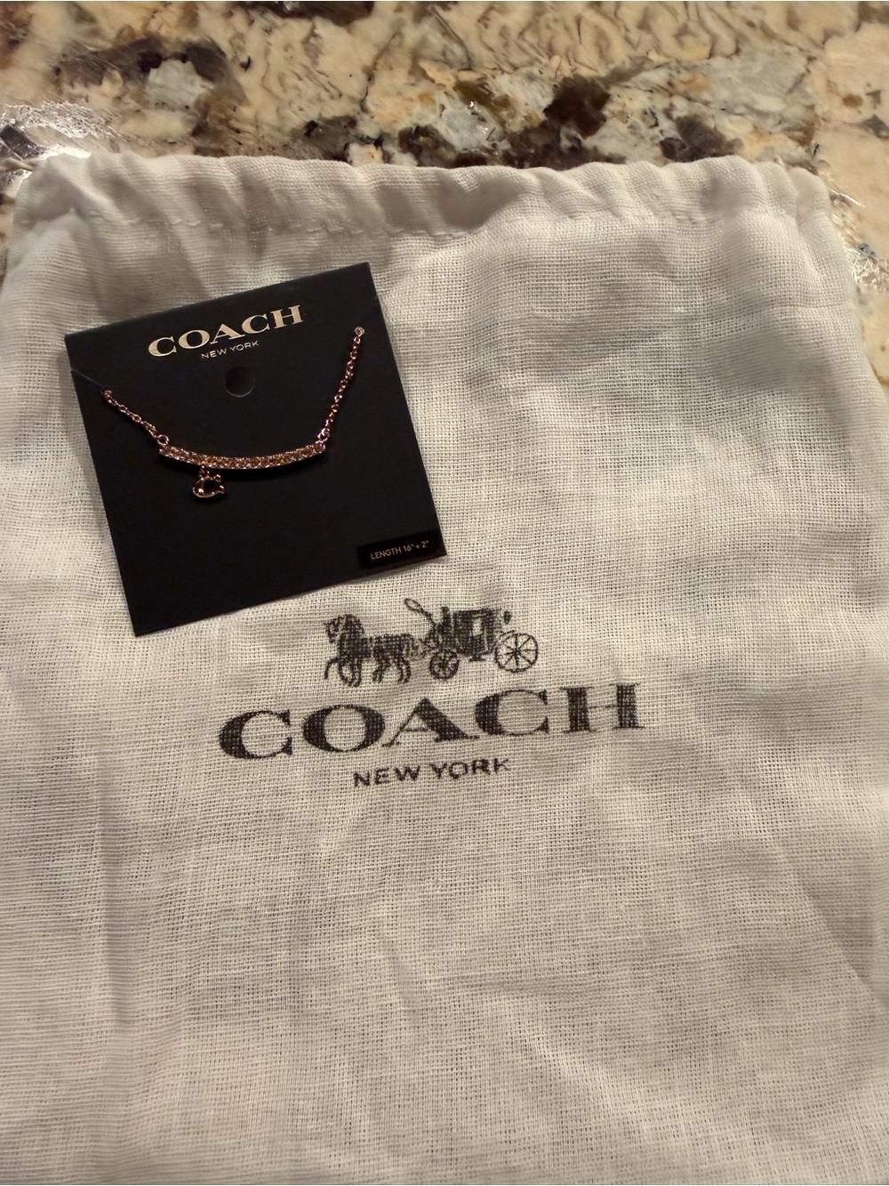 Coach Rose Gold Crystal Bar Necklace with Signature C Charm - Picture 2 of 3